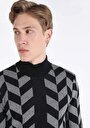 thumb-Slim Fit Turtle Neck Baskılı Erkek Siyah Kazak