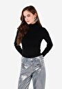 thumb-Slim Fit Balıkçı Yaka  Kadın Siyah Kazak