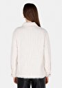 thumb-Regular Fit Shirt Neck Düz Kadın Ekru Uzun Kol Gömlek
