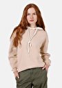 thumb-Comfort Fit Kapüşonlu Düz Kadın Bej Sweatshirt