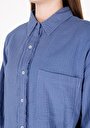 thumb-Relax Fit Shirt Neck Düz Kadın Mavi Uzun Kol Gömlek