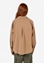 thumb-Relaxed Fit Shirt Neck  Kadın Kahverengi Uzun Kol Gömlek