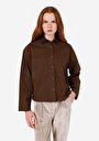 thumb-Relaxed Fit Shirt Neck  Kadın Kahverengi Uzun Kol Gömlek