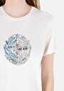 thumb-Regular Fit Yuvarlak Yaka Baskılı Kadın Beyaz Kısa Kol Tişört