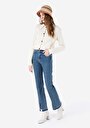 thumb-Regular Fit Yüksek Bel Yırtmaçlı Paça Kadın İndigo Jean Pantolon