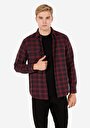 thumb-Regular Fit Klasik Yaka Ekoseli Erkek Bordo Uzun Kol Gömlek