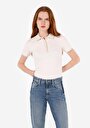thumb-Slim Fit Polo Yaka Düz Kadın Ekru Kısa Kol Tişört