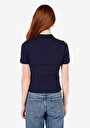 thumb-Slim Fit Polo Yaka Düz Kadın Lacivert Kısa Kol Tişört