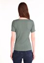 thumb-Slim Fit V Yaka  Kadın Yeşil Kısa Kol Tişört