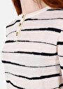 thumb-Slim Fit Yuvarlak Yaka Çizgili Kadın Ekru Kazak