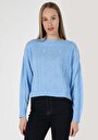 thumb-Regular Fit Yuvarlak Yaka Jakarlı Kadın Mavi Kazak