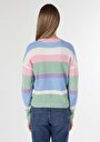 thumb-Regular Fit Yuvarlak Yaka Çizgili Kadın Çok Renkli Kazak