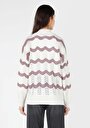 thumb-Regular Fit Yarım Balıkçı Yaka Çizgili Kadın Beyaz Kazak
