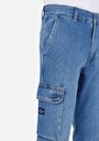 thumb-Cargo Fit Orta Bel Düz Paça Kargo Cep Erkek İndigo Jean Pantolon