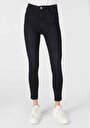 thumb-Skinny Fit Orta Bel Dar Paça Cepli Kadın Siyah Jean Pantolon