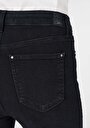 thumb-Skinny Fit Orta Bel Dar Paça Cepli Kadın Siyah Jean Pantolon