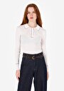 thumb-Slim Fit Polo Yaka Düz Kadın Ekru Kazak