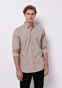 thumb-Regular Fit Shirt Neck Düz Erkek Bej Uzun Kol Gömlek