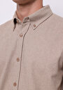 thumb-Regular Fit Shirt Neck Düz Erkek Bej Uzun Kol Gömlek