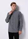thumb-Regular Fit Pamuklu Shirt Neck Düz Erkek Gri Uzun Kol Gömlek