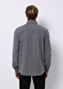 thumb-Regular Fit Pamuklu Shirt Neck Düz Erkek Gri Uzun Kol Gömlek
