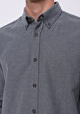 thumb-Regular Fit Pamuklu Shirt Neck Düz Erkek Gri Uzun Kol Gömlek