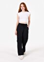thumb-Regular Fit Düşük Bel Geniş Paça Kadın Siyah  Pantolon