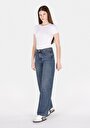 thumb-Regular Fit Yüksel Bel Geniş Paça Kadın İndigo Jean Pantolon