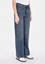 thumb-Regular Fit Yüksel Bel Geniş Paça Kadın İndigo Jean Pantolon