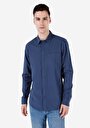 thumb-Regular Fit Shirt Neck Düz Erkek Mavi Uzun Kol Gömlek