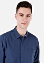 thumb-Regular Fit Shirt Neck Düz Erkek Mavi Uzun Kol Gömlek