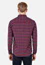 thumb-Regular Fit Shirt Neck Pamuklu Ekoseli Erkek Kirmizi Uzun Kol Gömlek