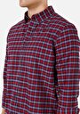 thumb-Regular Fit Shirt Neck Pamuklu Ekoseli Erkek Kirmizi Uzun Kol Gömlek