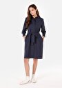 thumb-Regular Fit Kadın Lacivert Kemerli Elbise