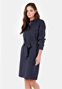 thumb-Regular Fit Kadın Lacivert Kemerli Elbise