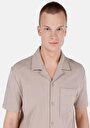 thumb-Comfort Fit Shirt Neck Düz Erkek Bej Kısa Kol Tişört