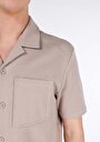 thumb-Comfort Fit Shirt Neck Düz Erkek Bej Kısa Kol Tişört