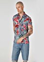 thumb-Regular Fit Shirt Neck Baskılı Erkek Çok Renkli Cepsiz Kısa Kol Gömlek