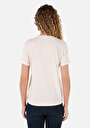 thumb-Regular Fit Yuvarlak Yaka Düz Kadın Ekru Kısa Kol Tişört