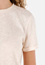 thumb-Regular Fit Yuvarlak Yaka Düz Kadın Ekru Kısa Kol Tişört
