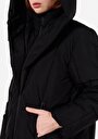 thumb-Regular Fit Kapüşonlu    Kadın Siyah Kaban