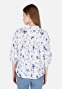 thumb-Regular Fit Shirt Neck Çiçekli Kadın Beyaz ¾ Kol Gömlek