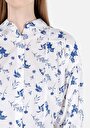 thumb-Regular Fit Shirt Neck Çiçekli Kadın Beyaz ¾ Kol Gömlek