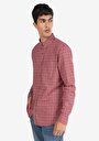 thumb-Regular Fit Shirt Neck Kareli Erkek Bordo Uzun Kol Gömlek