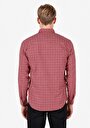 thumb-Regular Fit Shirt Neck Kareli Erkek Bordo Uzun Kol Gömlek