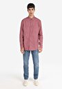 thumb-Regular Fit Shirt Neck Kareli Erkek Bordo Uzun Kol Gömlek