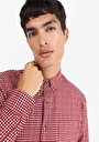 thumb-Regular Fit Shirt Neck Kareli Erkek Bordo Uzun Kol Gömlek