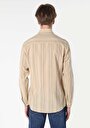 thumb-Regular Fit Shirt Neck Çizgili Erkek Bej Uzun Kol Gömlek