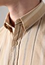 thumb-Regular Fit Shirt Neck Çizgili Erkek Bej Uzun Kol Gömlek
