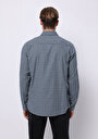 thumb-Regular Fit Pamuklu Shirt Neck Kareli Erkek Lacivert Uzun Kol Gömlek